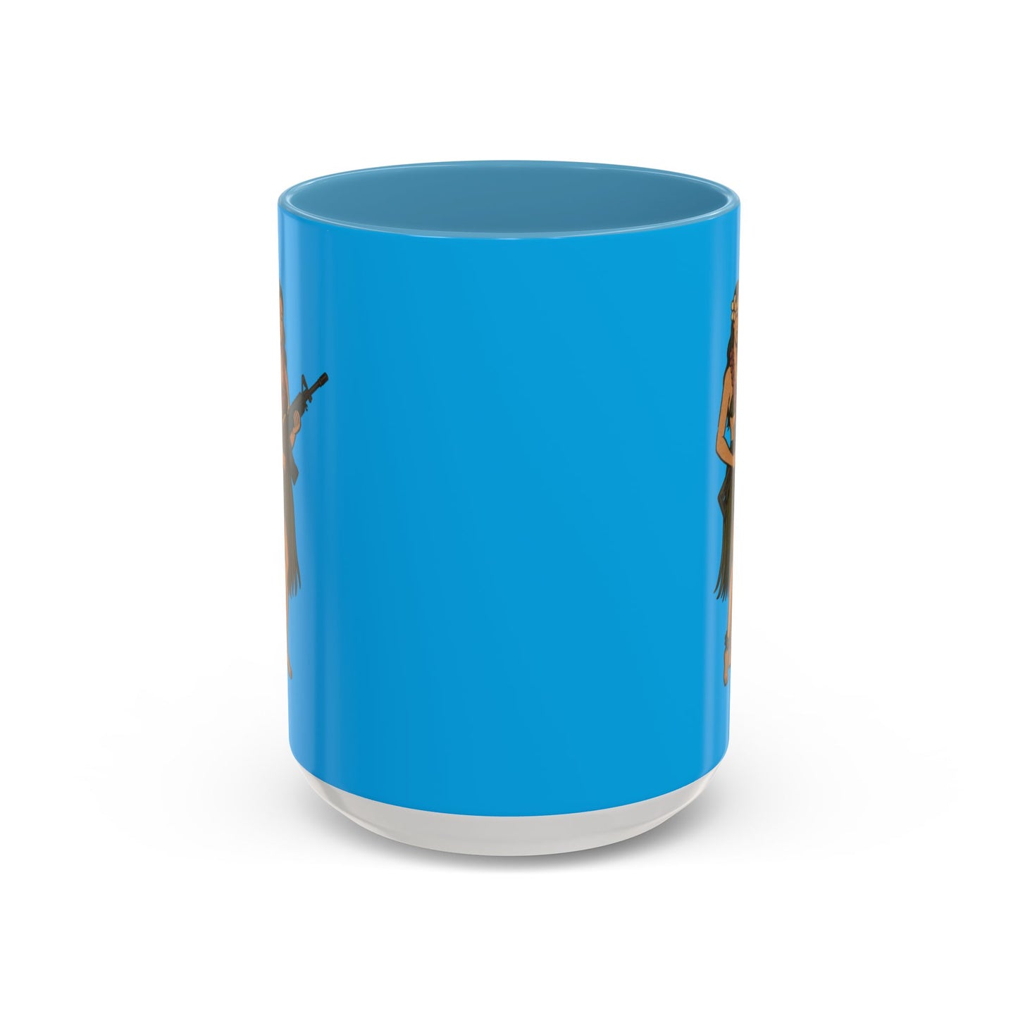 Hula Girl Packin' Heat Light Blue Accent Mug by theGreenDragonTavern.shop