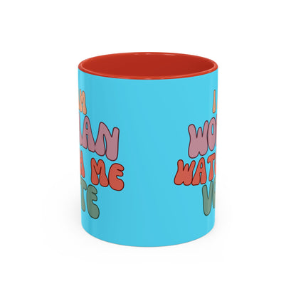 I Am Woman Watch Me Vote Light Blue Accent Mug by theGreenDragonTavern.shop