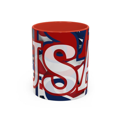 USA! USA! USA White font Patriot White Accent Mug by theGreenDragonTavern.shop