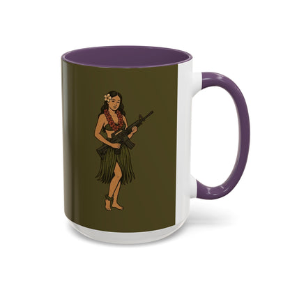 Hula Girl Packin' Heat Dark Green Accent Mug by theGreenDragonTavern.shop