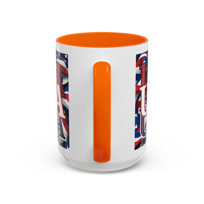 USA White font Center Patriot White Accent Mug by theGreenDragonTavern.shop