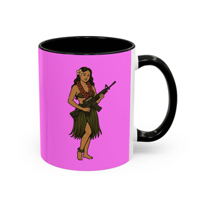 Hula Girl Packin' Heat Pink Accent Mug by theGreenDragonTavern.shop