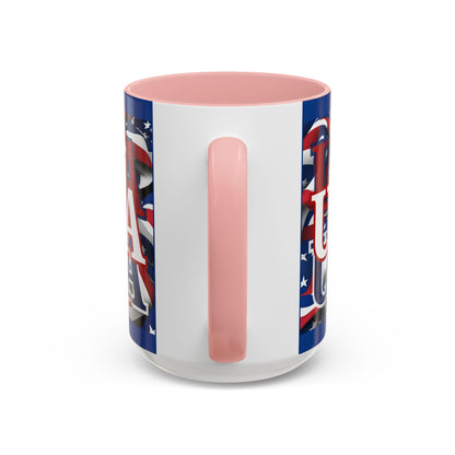 USA White font Center Patriot Blue Accent Mug by theGreenDragonTavern.shop