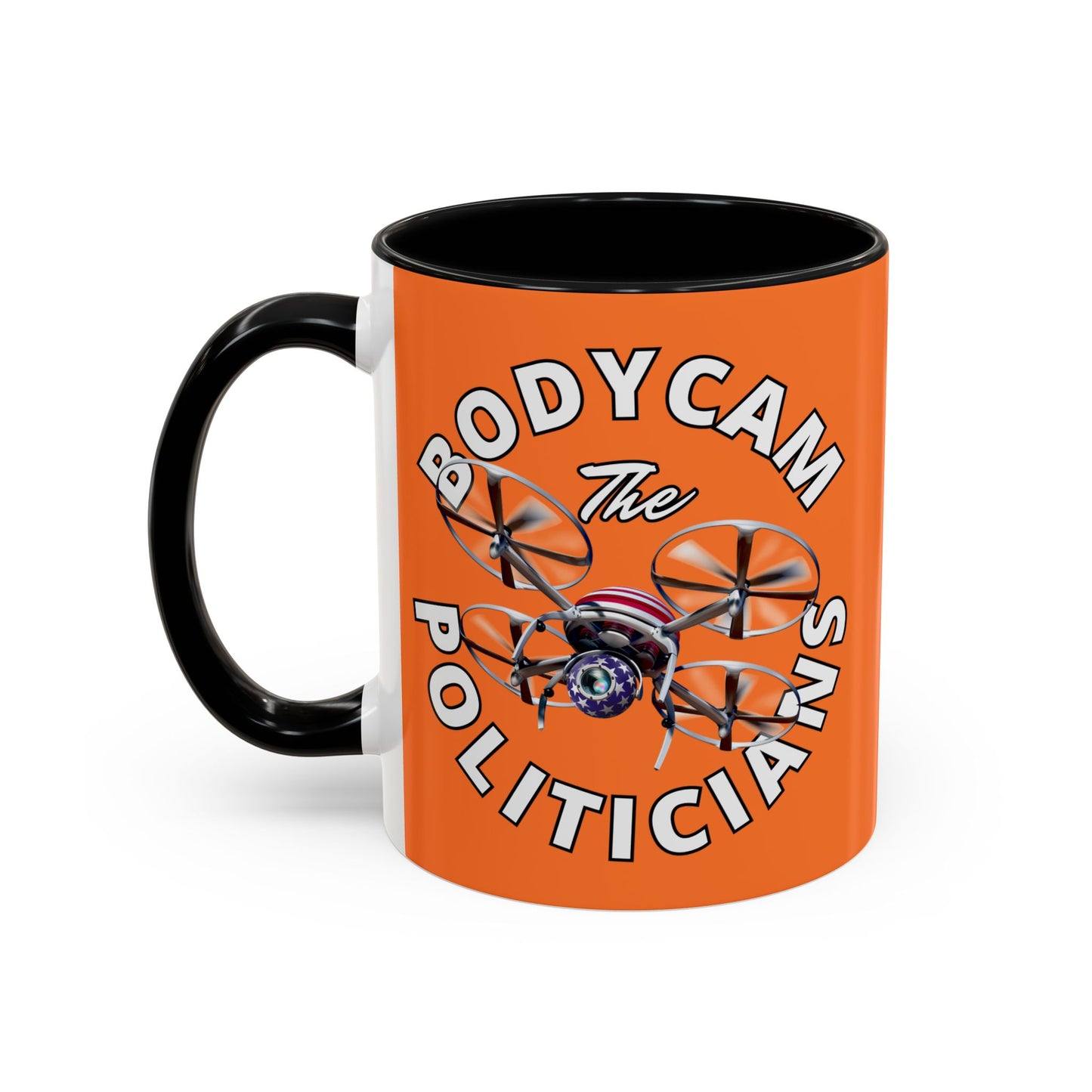 Bodycam the Politicians Drone Orange Accent Mug by theGreenDragonTavern.shop