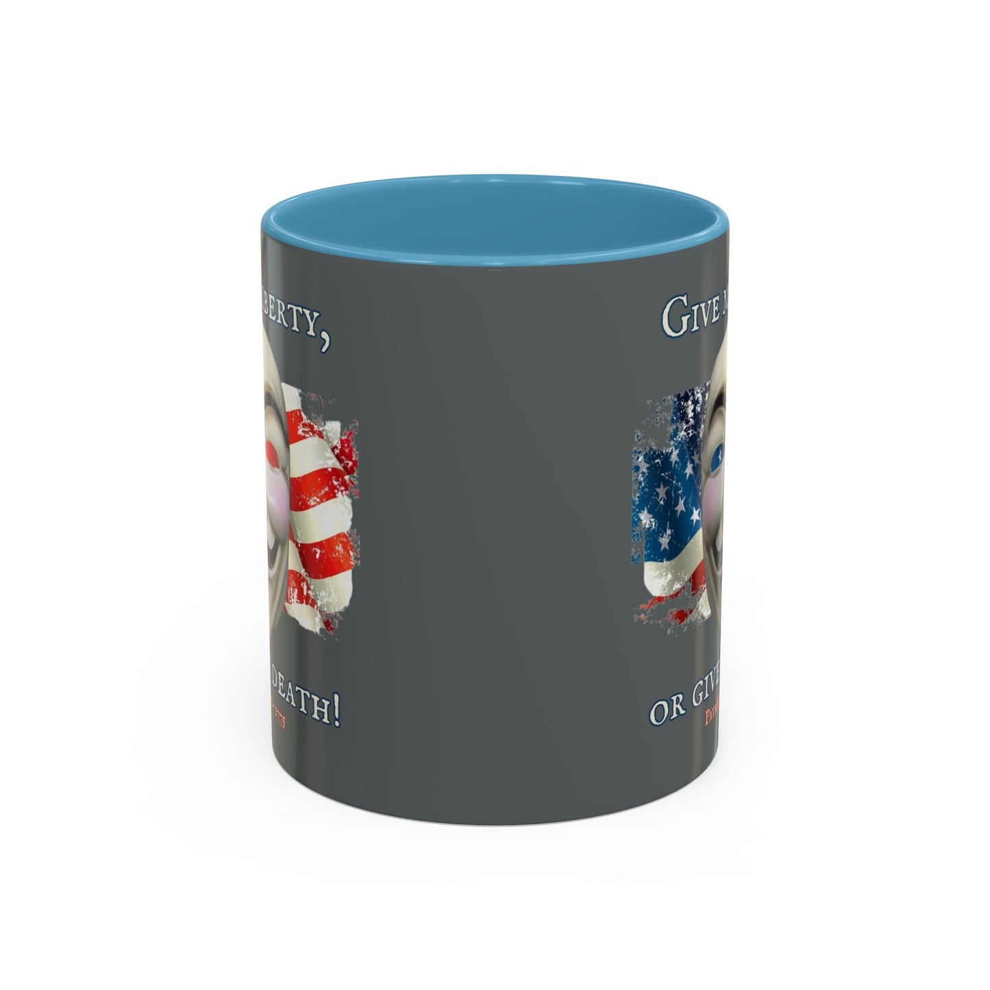 Vendetta, "Give me liberty, or give me death!" Grey Accent Mug by theGreenDragonTavern.shop