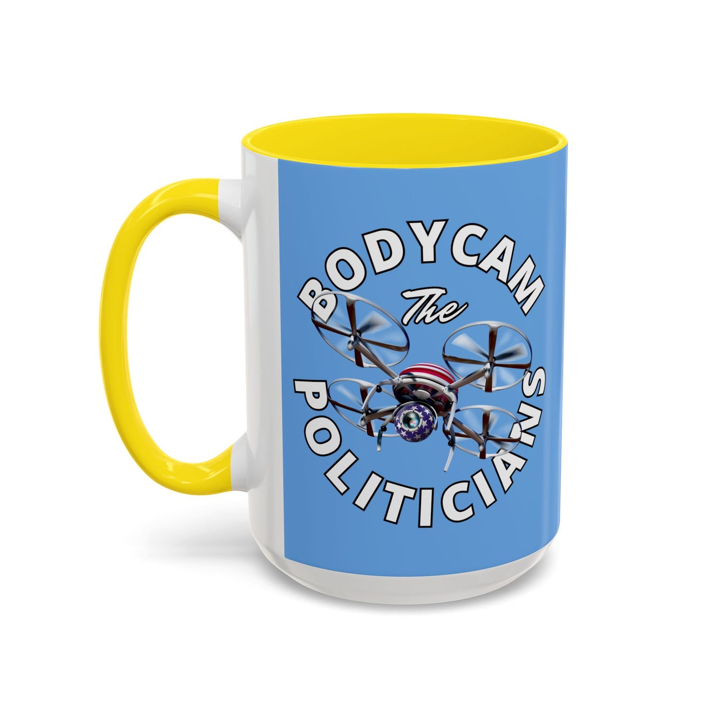 Bodycam the Politicians Drone Light Blue Accent Mug by theGreenDragonTavern.shop