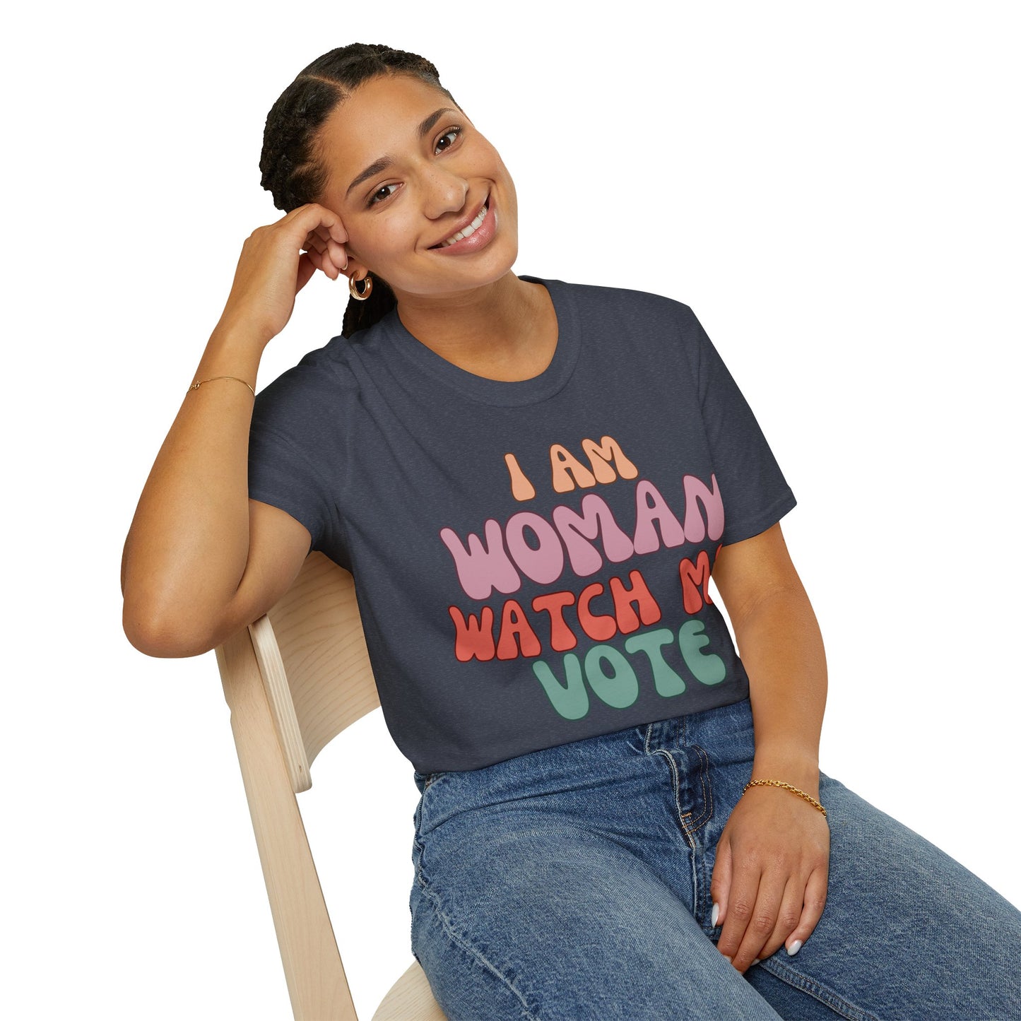 2-sided I Am Woman Watch Me Vote DKcolors Unisex T-Shirt by theGreenDragonTavern.shop