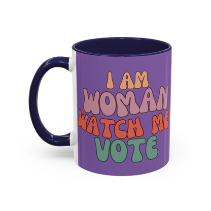 I Am Woman Watch Me Vote Light Purple Accent Mug by theGreenDragonTavern.shop