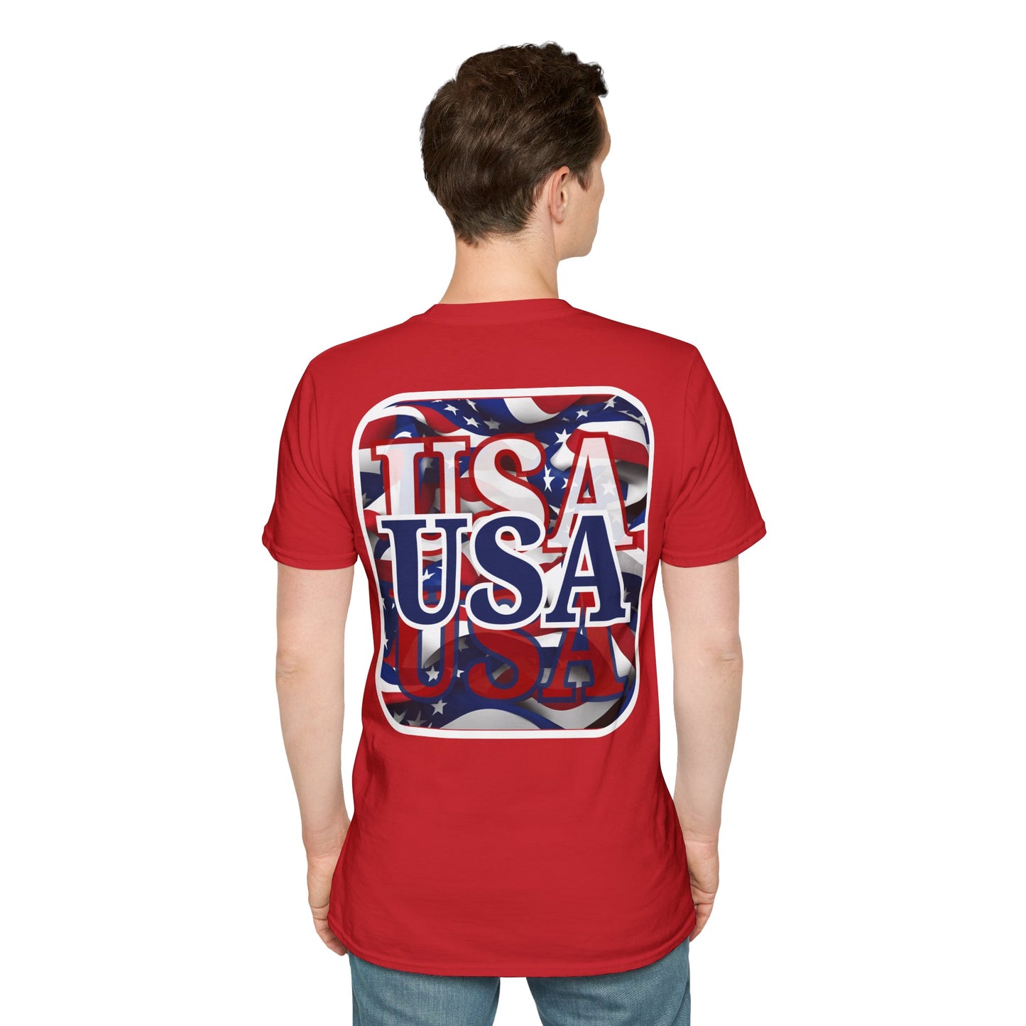 2-sided, Red White and BLUE USA Patriot Light colors Unisex T-Shirt by theGreenDragonTavern.shop