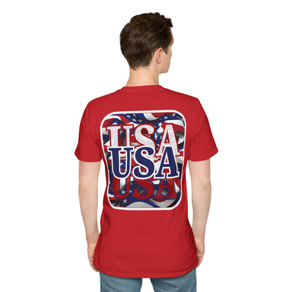 2-sided, Red White and BLUE USA Patriot Light colors Unisex T-Shirt by theGreenDragonTavern.shop