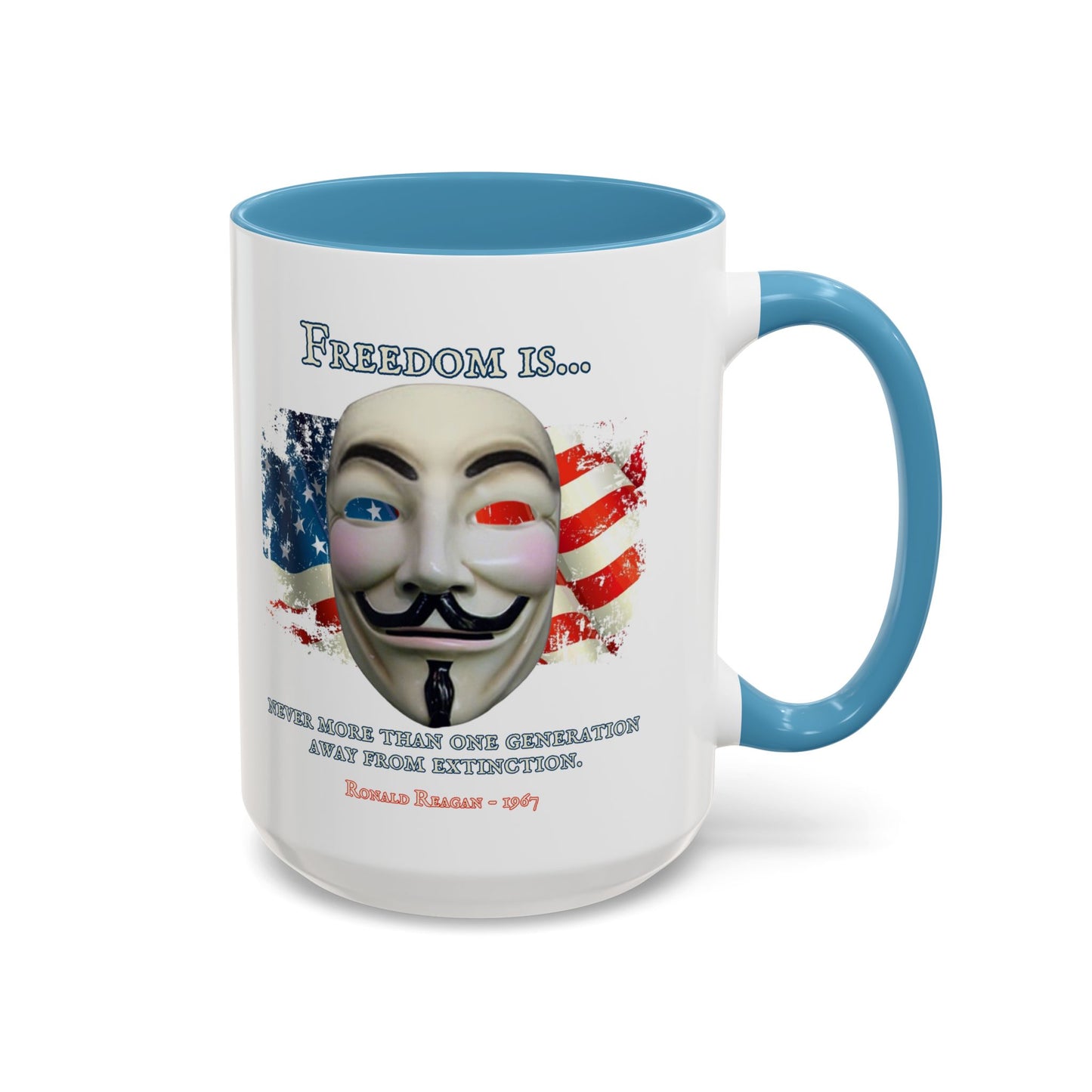 Ronald Reagan Freedom Vendetta White Accent Mug by theGreenDragonTavern.shop