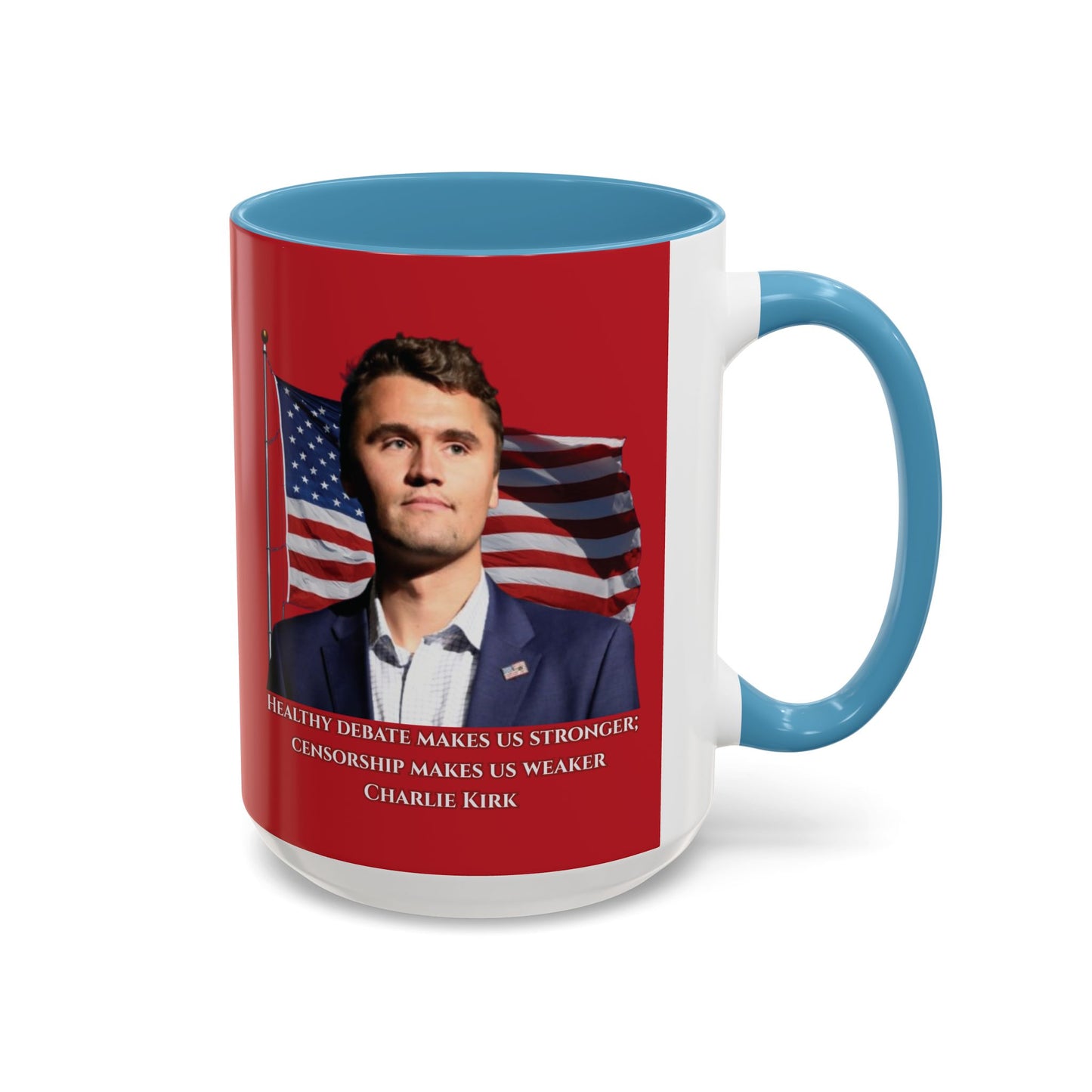 Charlie Kirk, Healthy Debate Red Accent Mug by theGreenDragonTavern.shop