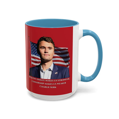 Charlie Kirk, Healthy Debate Red Accent Mug by theGreenDragonTavern.shop