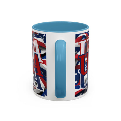 USA Red font Center Patriot White Accent Mug by theGreenDragonTavern.shop