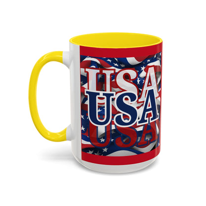 USA Blue font Center Patriot Red Accent Mug by theGreenDragonTavern.shop
