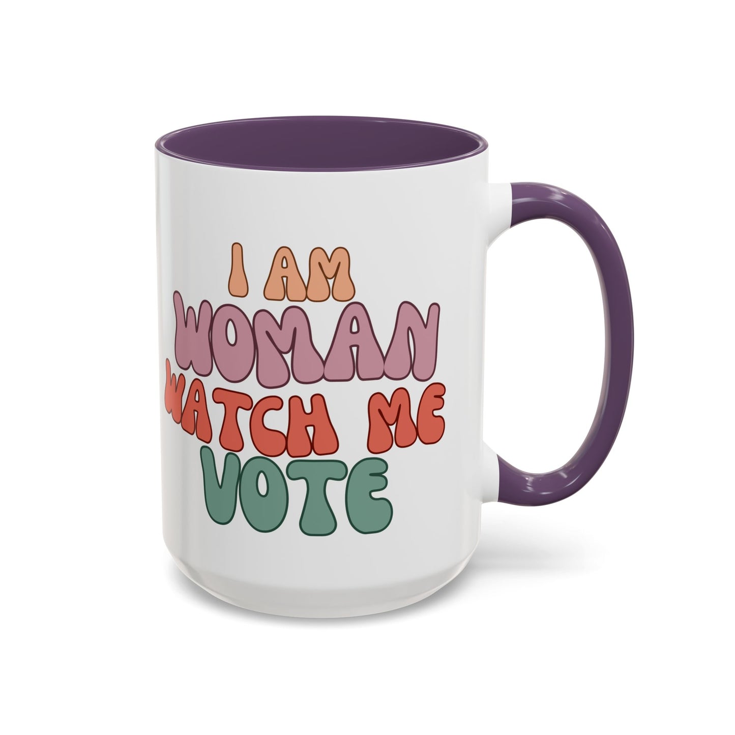 I Am Woman Watch Me Vote White Accent Mug by theGreenDragonTavern.shop