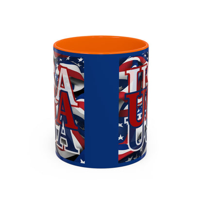 USA Red font Center Patriot Blue Accent Mug by theGreenDragonTavern.shop
