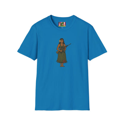 2-sided, Hula Girl Packin' Heat Dark colors Unisex T-Shirt by theGreenDragonTavern.shop
