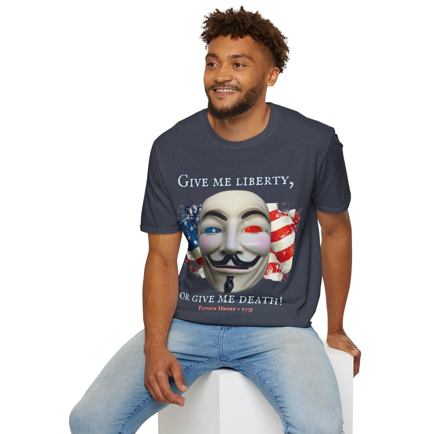Vendetta, "Give me liberty, or give me death!" Dark colors Unisex T-Shirt by theGreenDragonTavern.shop