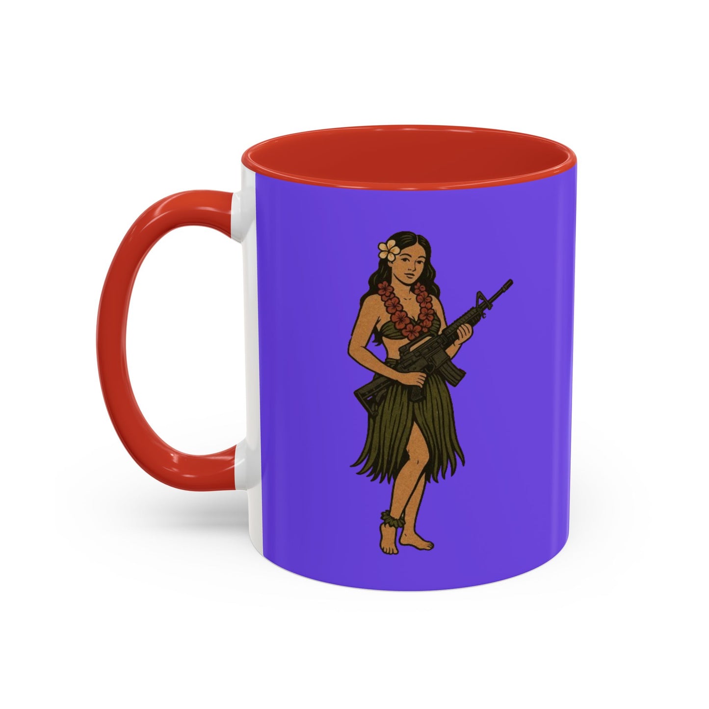 Hula Girl Packin' Heat Light Purple Accent Mug by theGreenDragonTavern.shop