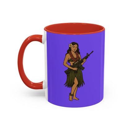 Hula Girl Packin' Heat Light Purple Accent Mug by theGreenDragonTavern.shop