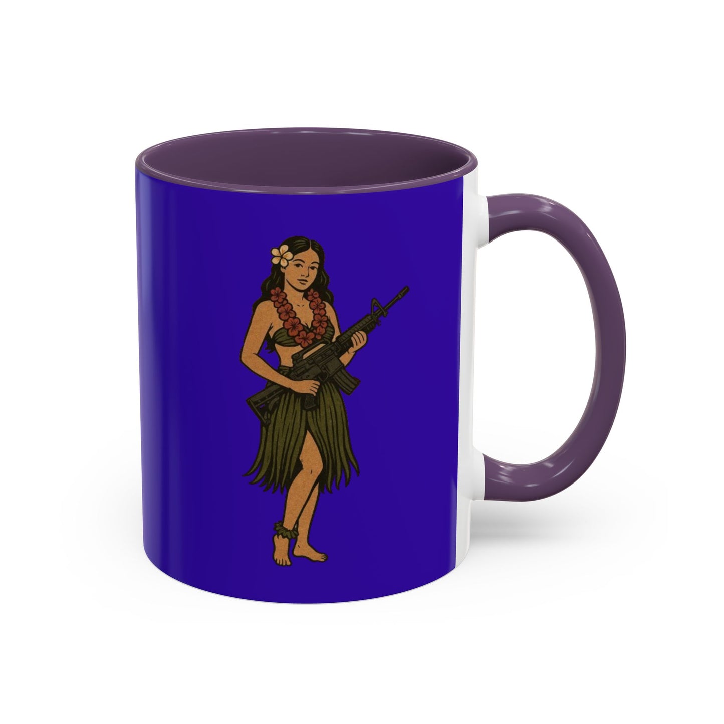 Hula Girl Packin' Heat Dark Purple Accent Mug by theGreenDragonTavern.shop