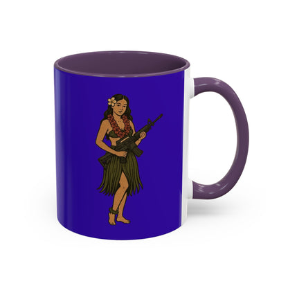 Hula Girl Packin' Heat Dark Purple Accent Mug by theGreenDragonTavern.shop