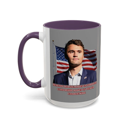 Charlie Kirk, Healthy Debate Grey Accent Mug by theGreenDragonTavern.shop