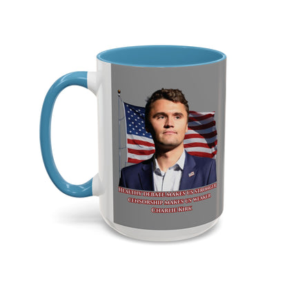 Charlie Kirk, Healthy Debate Grey Accent Mug by theGreenDragonTavern.shop
