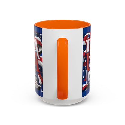 USA Red font Center Patriot Blue Accent Mug by theGreenDragonTavern.shop