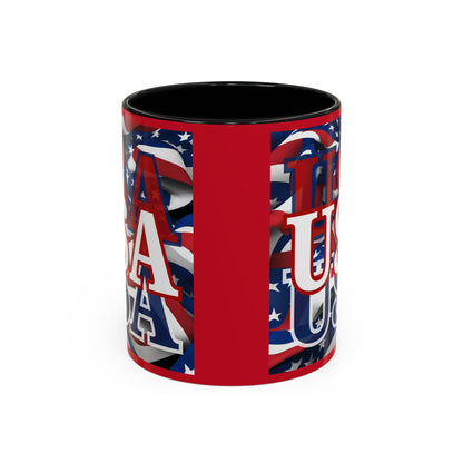 USA White font Center Patriot Red Accent Mug by theGreenDragonTavern.shop