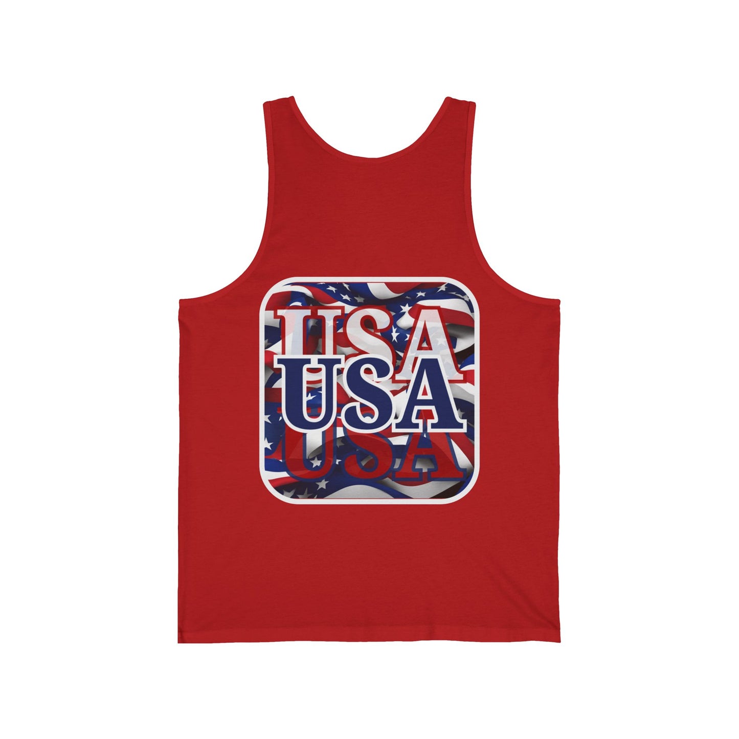 2-sided, Red White and BLUE USA Patriot Unisex Jersey Tank Top by theGreenDragonTavern.shop