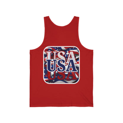 2-sided, Red White and BLUE USA Patriot Unisex Jersey Tank Top by theGreenDragonTavern.shop