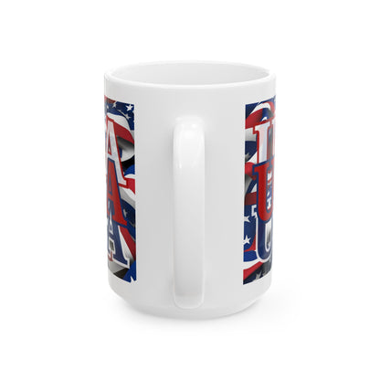 USA Red font Center Patriot White Mug by theGreenDragonTavern.shop