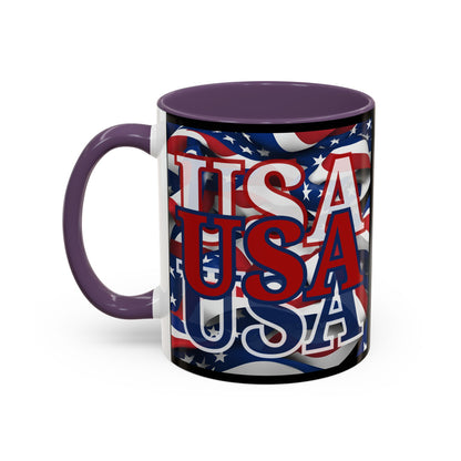USA Red font Center Patriot Black Accent Mug by theGreenDragonTavern.shop