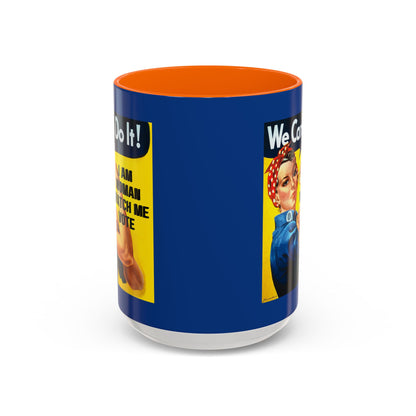 I Am Woman Watch Me Vote Rosie Dark Blue Accent Mug by theGreenDragonTavern.shop
