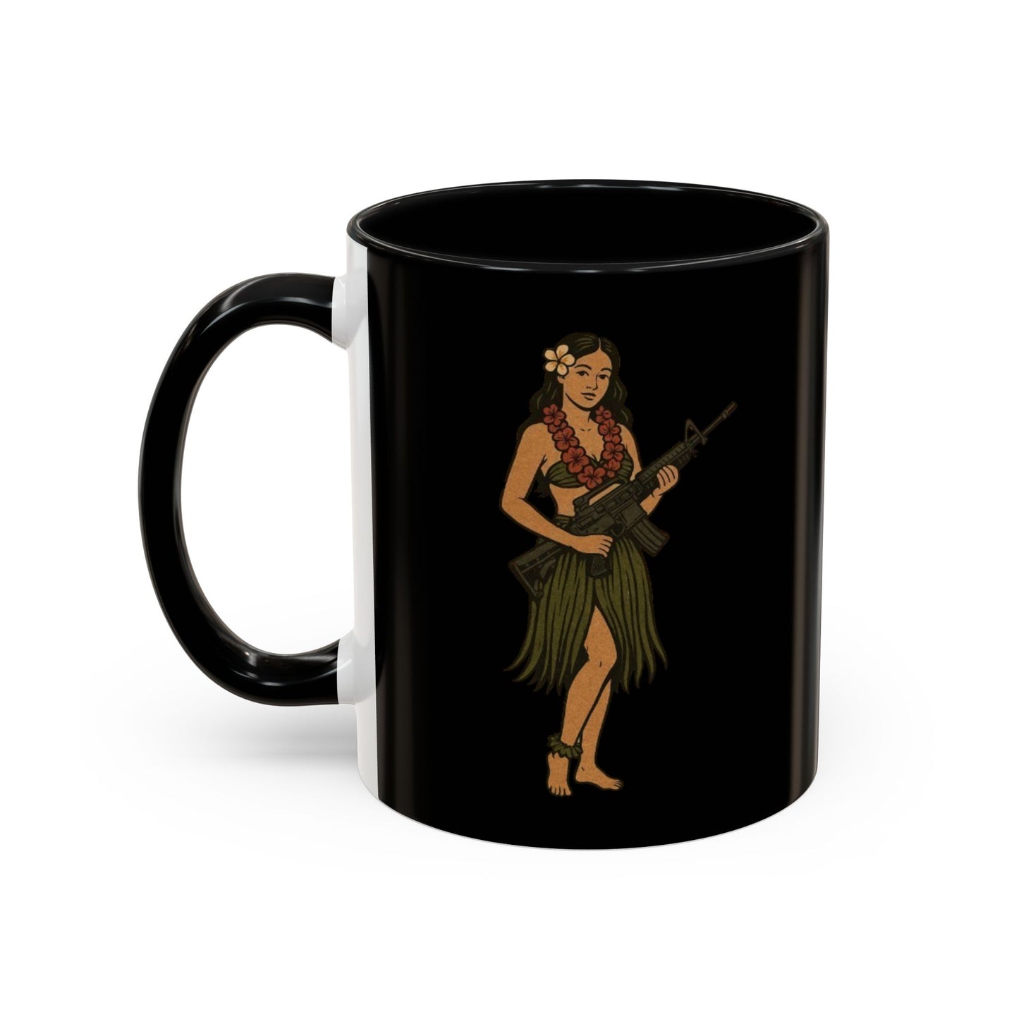 Hula Girl Packin' Heat Black Accent Mug by theGreenDragonTavern.shop