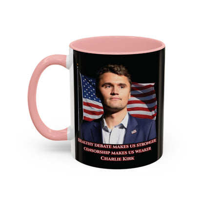 Charlie Kirk, Healthy Debate Black Accent Mug by theGreenDragonTavern.shop