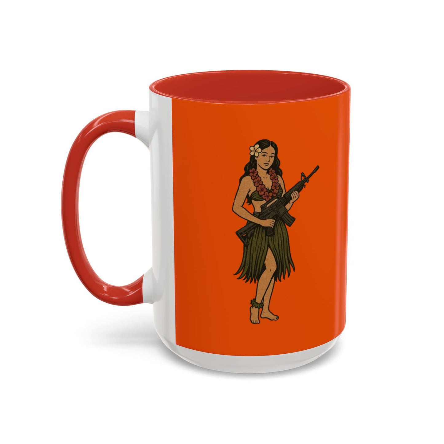 Hula Girl Packin' Heat Orange Accent Mug by theGreenDragonTavern.shop