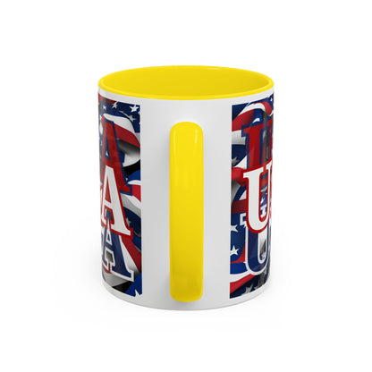 USA White font Center Patriot White Accent Mug by theGreenDragonTavern.shop