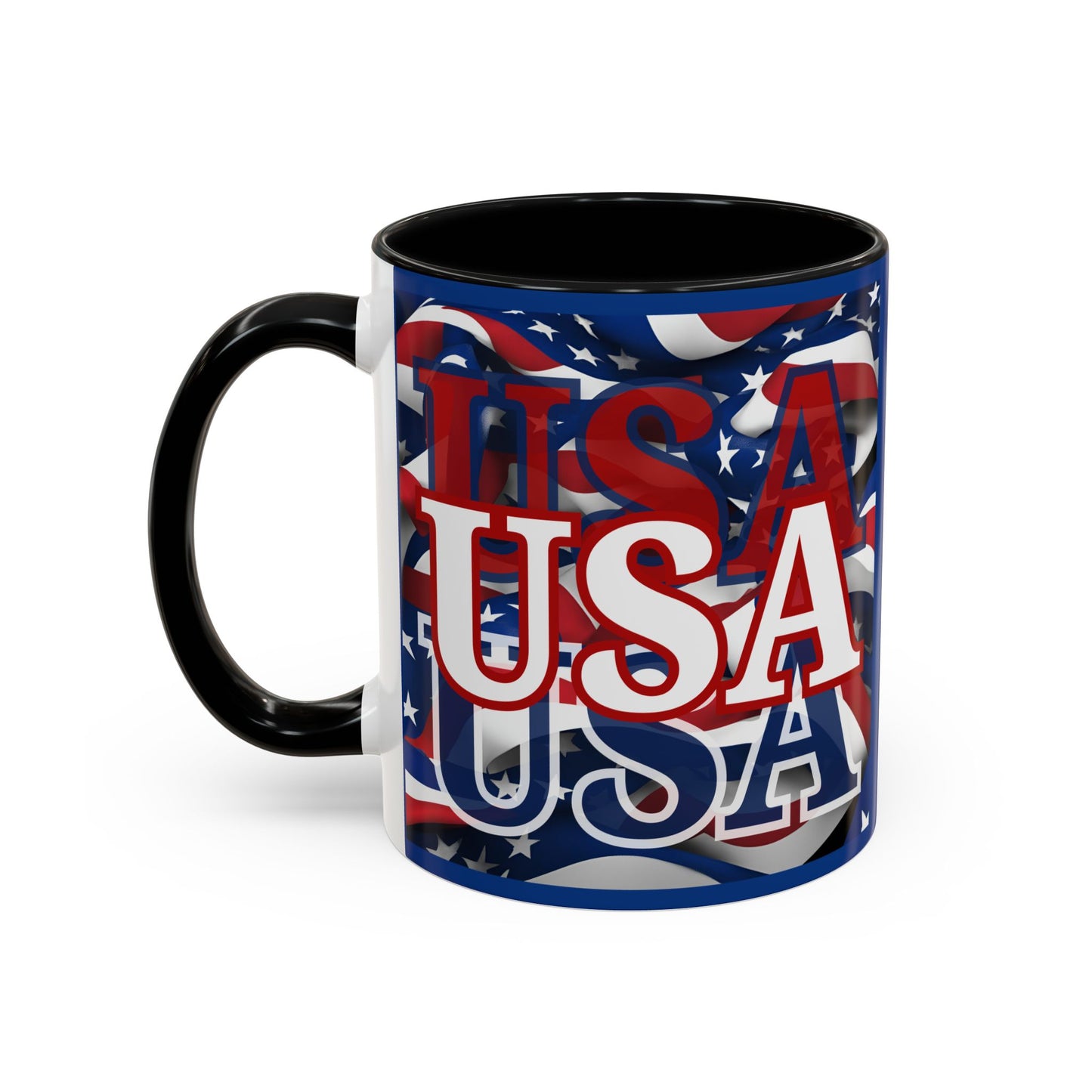 USA White font Center Patriot Blue Accent Mug by theGreenDragonTavern.shop