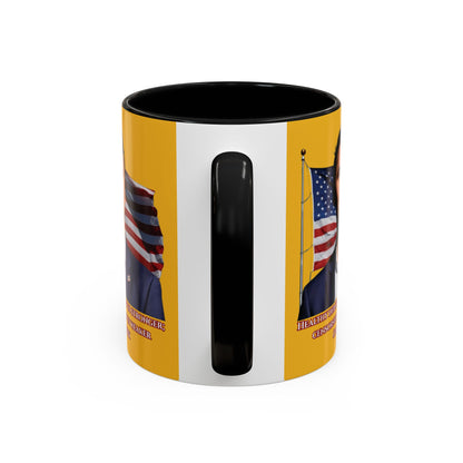 Charlie Kirk, Healthy Debate Yellow Accent Mug by theGreenDragonTavern.shop