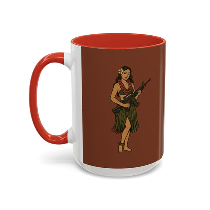 Hula Girl Packin' Heat Brown Accent Mug by theGreenDragonTavern.shop