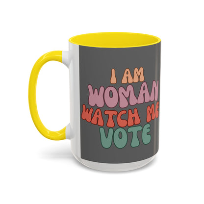 I Am Woman Watch Me Vote Grey Accent Mug by theGreenDragonTavern.shop