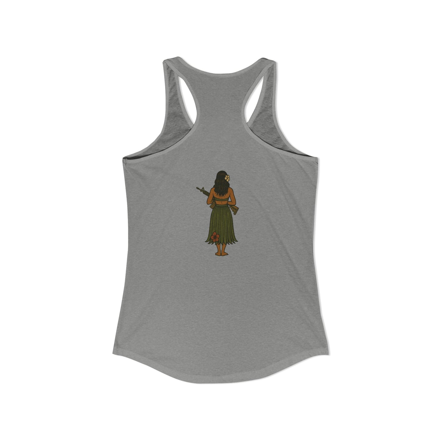 2-sided, Hula Girl Packin' Heat Women's Racerback Tank Top by theGreenDragonTavern.shop