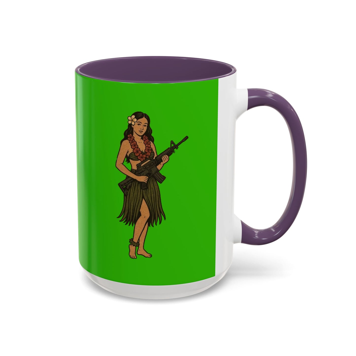 Hula Girl Packin' Heat Light Green Accent Mug by theGreenDragonTavern.shop