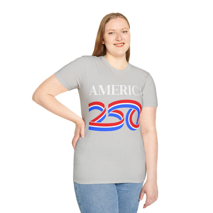 America 250 White font, Light colors, Unisex T-Shirt by theGreenDragonTavern.shop
