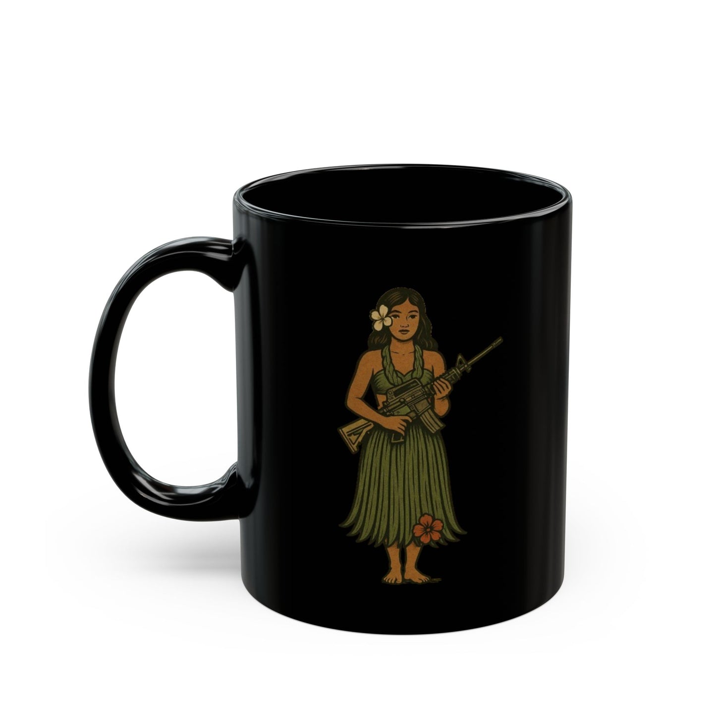 Hula Girl Packin' Heat Black Mug by theGreenDragonTavern.shop