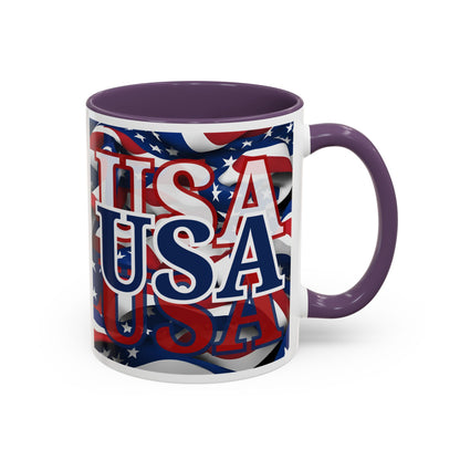USA Blue font Center Patriot White Accent Mug by theGreenDragonTavern.shop