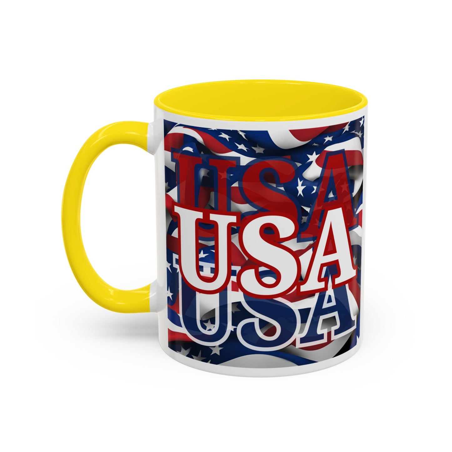 USA White font Center Patriot White Accent Mug by theGreenDragonTavern.shop